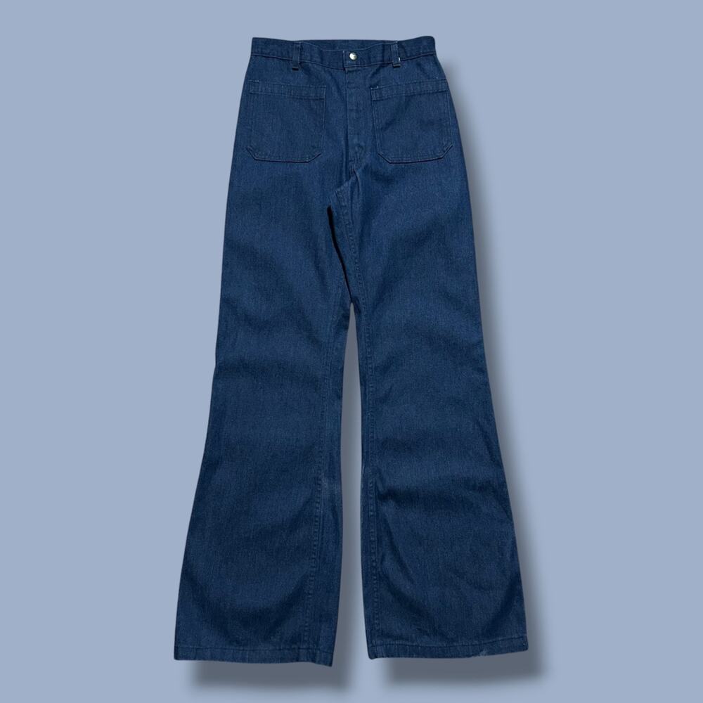 Vintage 80s Seafarer Bell Bottoms Flare Jeans USN US Navy Blue Denim 29x35